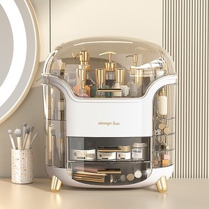 Clear Makeup Organizer with Lid Large Capacity Dustproof Cosmetic Storage Box with Drawers Vanity Skincare Organizer Desktop