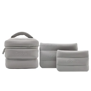 Custom Neoprene Zipper Portable Cosmetic Makeup Bag with Letter Pattern Puffy Bubble Pouch Beauty Skincare Storage Toilet Bag