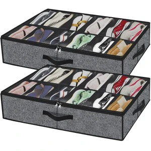 Cross-border Under-Bed Foldable Portable Shoe Storage Box Large-Capacity Thickened Non-Woven Fabric Organizer Home Use