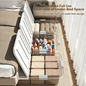 Multi-Size Plastic Clear Rolling Storage Bin Snap-Lock Lid Stackable Modern Under-Bed Clothes Quilt Organizer 360 Wheels