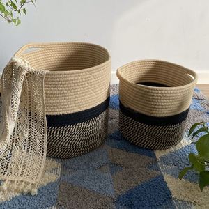 China Supplier Woven Rope Storage Basket, Collapsible Decorative Organizers and Storage Bins With Handles