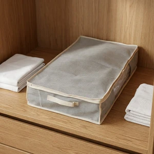 Premium Foldable Rectangle Underbed Storage Bag with Easy-View Window-Grey Fabric Organizer for Home & Dorm