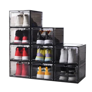 Clear Plastic Shoe Container Storage Box Foldable Rectangle Design with Lights Injection Technics Space-Saving Shoe Organizer