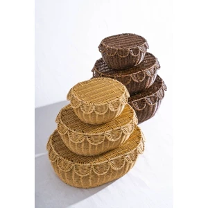 Set of 3 Woven Baskets for Dry Food Storage Multifunction Design Made in Vietnam