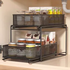 Pull Out Storage Rack Cabinet Organizer Slide Rail Drawer Storage Shelf Carbon Steel Multi Tier Storage Rack Guardrail Organizer