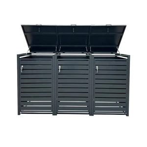 Custom Wholesale Outdoor Metal Triple Wheelie Bin Shed Galvanized Steel 3 Bin Store Trash Can Storage Enclosure