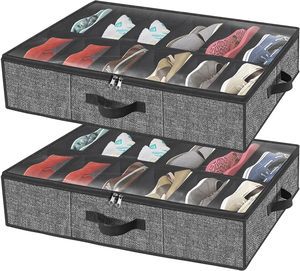Foldable Under Bed Shoe Storage Organizer Fit 12 to 24 Pairs Underbed Shoes Closet Storage with Clear Cover