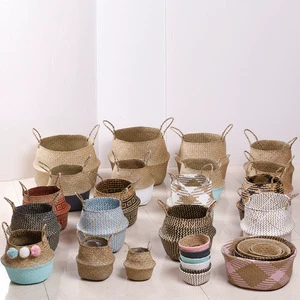 Wholesale Multi-Function Eco-Friendly Handmade Seagrass Belly Basket Foldable Storage Pot for Kitchen Bathroom Wardrobe Use