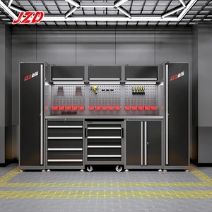 JZD Workshop Tool Cabinet Heavy Duty Workbench Garage Metal Cabinet Storage for Home Tool Box Trolley Tool Cart with Tools