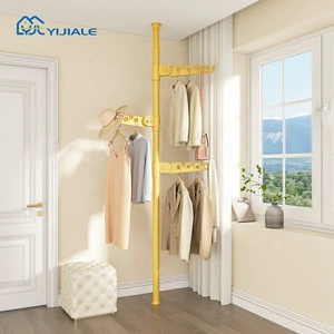 YIJIALE In Stock OEM/ODM Telescopic 3 Wings Clothes Rack Punch-Free Easy Installation Thickened Tube Entryway Clothing Rack