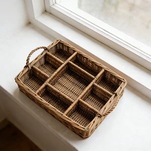 Handmade Woven Storage Basket With Compartments Natural Rattan Organizer Basket for Kitchen Table Home Organization
