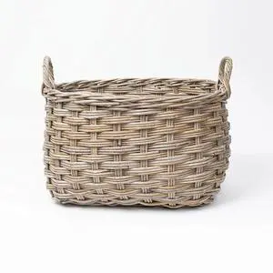 Large Woven Rattan Multifunctional Storage Baskets with Handles for Kitchen and Garden Storage Shelves and Blankets Organization
