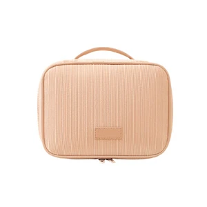 Large Multi-Functional Corduroy Lady Makeup Brush Organizer Pouch Breathable Zipper Foldable Travel Daily Use Cosmetic Bag