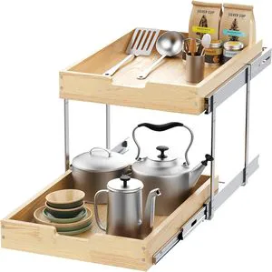 Wood Pull Out Cabinet Organizer Heavy-Duty Sliding Drawers for Inside Cabinets Storage and Organization for Kitchen and Bathroom