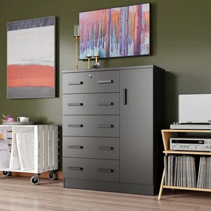 Modern Luxury Black Wooden MDF Tallboy Solid Wood Chest Drawers Dresser Wood Luxury Modern Classic Chest Vanity Makeup With Door