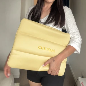 Factory Custom Quilted Butter Yellow Puffy Cosmetic Makeup Organizer Bag Neoprene Puffy Bubble Pouch Storage Toilet Bag