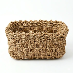RURI M Handmade seagrass storage basket woven natural organizer basket with handles eco friendly home decor multipurpose basket