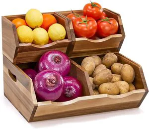 Acacia Wood Stackable Storage Bins Organizer Wooden Baskets For Potato Pantry Premium Pantry Storage Baskets