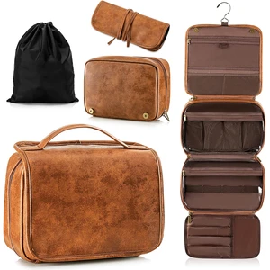 Fashionable Hanging Toiletry Bag Removable PU Leather Makeup Cosmetic Organizer Kit For Travel