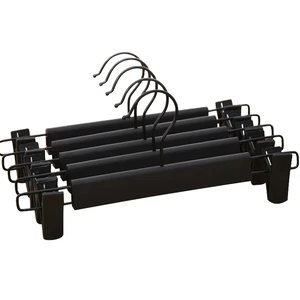 Pants Rack Space-Saving Anti Slip Black Flocked Suit Clothes Hanger Clips For Bags Made Plastic Metal