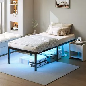 Smart Portable Foldable Adjustable Space-Saving Storage Bed Frame With Charging Station LED Lights Durable Steel Construction