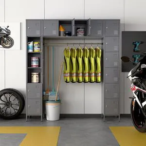 Multi-Function Steel Storage Locker with Hanging Rod & Compartments