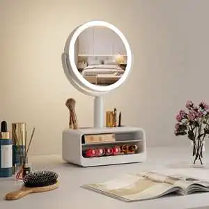 Professional Beauty Make up Led Tabletop Storage Vanity Round Lights Makeup Organiser With Mirror