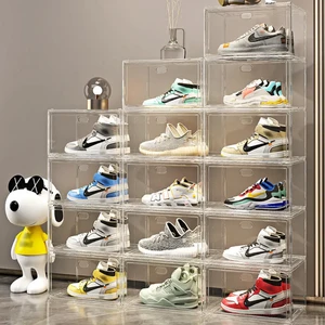 Premium Clear Stackable Plastic Shoe Box Magnetic Side Opening Shoe Storage Organizer Clear Display Box for Sneakers and Snacks