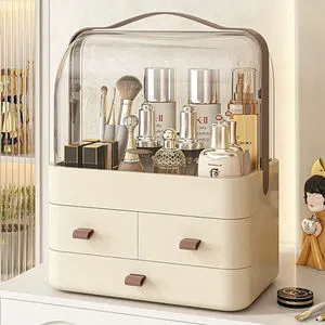 3 Drawers Cosmetic Storage Box Dustproof Skin Care Make up Display Case Makeup Organizer for Vanity Dresser Bedroom Countertop
