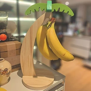 Wooden Coconut Tree Banana Rack Countertop Banana Hook Holder Creative Fruit Storage Stand for Kitchen Decor