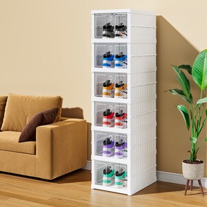 Portable Foldable Rectangle Shoe Rack 6 Layer Easy Assembly Storage Box Plastic Office Organizer Closet 35L Capacity Heavy