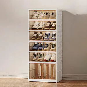 Luxury Folding Shoe Cabinet Rectangle Office Organizer Home Storage Foldable Shoe Rack 35L Capacity Heavy Duty Plastic