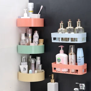 New Modern Simple Style Space-Saving Multifunctional Plastic Wall Mounted Storage Rack Shelf for Kitchen with Traceless Tape