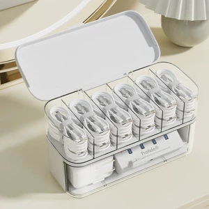 Plastic Desktop Cable Organizer Box Clear Cord Storage Cable Management Bin Charger & Wire Storage Container for Home Office