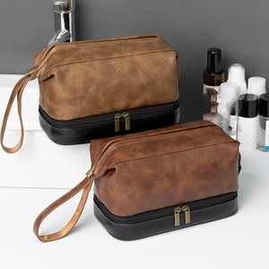 Hot Sales Men Toiletry Bag Travel Durable Simple Design Toilet Unisex PU Washing Bag Waterproof Travel Cosmetic Organizer Bag