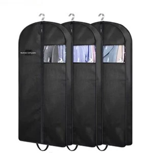 Non-woven Three-dimensional Transparent-window Business Style Winter Garment Dust Cover with Black Plastic Handle