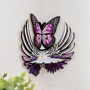 Purple Butterfly Wing Hollowed-out Wooden Wall Shelf Layered Floating Display Rack Pendant Hanging Gothic Witch Altar Wall