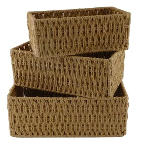 Cotton & Straw Woven Storage Baskets with Built-in Handles for Kitchen Bathroom & Living Room-Multifunctional Home Organizer