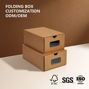 Custom Shoe Drawer Box Logo Printed Flat Pack Paper Packaging Box Corrugated Carton Cardboard Die Cut Folding Kraft Box for Shoe
