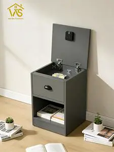 Eco-friendly Hidden Bedside Table Bedroom Hidden Safe Furniture Drawer Storage Secret Bedside Table Night Stand With RFID Lock