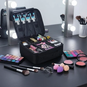 Professional Travel Makeup Train Case Cosmetic Organizer Portable Storage Bag Zipper Nylon Fabric for Makeup Brushes for