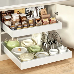 Expandable Metal Pull Out Drawers Kitchen Dish Racks Slide Out Cabinet Organizer for Cabinets Kitchen Cabinets
