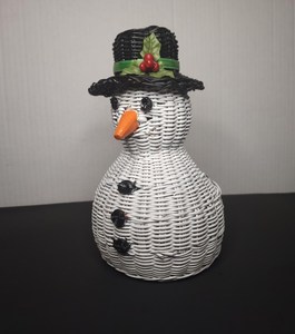 Handwoven Two-Piece Snowman Christmas Storage Basket for Holiday Decor & Gift Packaging