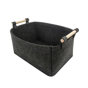 Custom Logo Branded Corporate Gift Packaging Bin With Wood Bars Elegant Felt storage Basket