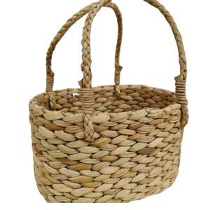 Hand Woven Basket for Plants Jute Spliced Seagrass Rattan Picnic Basket Modern Woven Laundry Storage Basket for Living Room