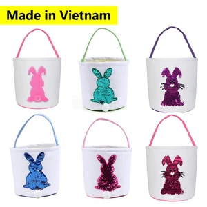 Vietnam Made Easter Bunny Ears Basket Canvas Bags Buckets Tote Stuffers Egg Hunt for Girls and Boys