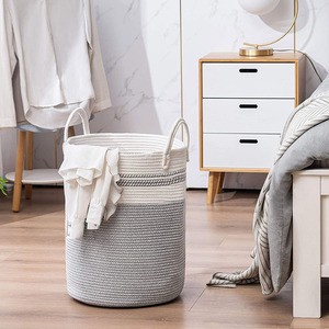 Collapsible Woven Cotton Cord Storage Basket with Flexible Design Large Capacity Portable for Storing Clothes and Toys