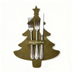 Christmas Tree-Shaped Cotton Cutlery Storage Reusable & Durable Table Decoration for Christmas
