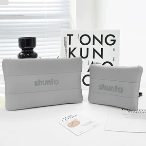 Oem Factory Custom Tpu Logo Neoprene Puffy Purple Bubble Pouch Case Beauty Skincare Storage Scuba Toilet Cosmetic Makeup Bag