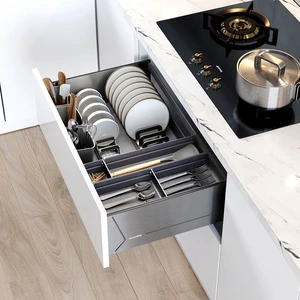 Goldmine Hot Sale Aluminum Frame Kitchen Cabinet Organizers Soft Closing Pullout Drawers 2-Tier Tableware Storage Baskets